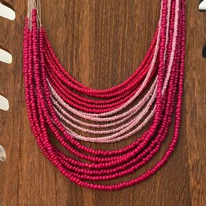 3/$18 Mixit Vibrant Pink Beaded Necklace Lot 1042